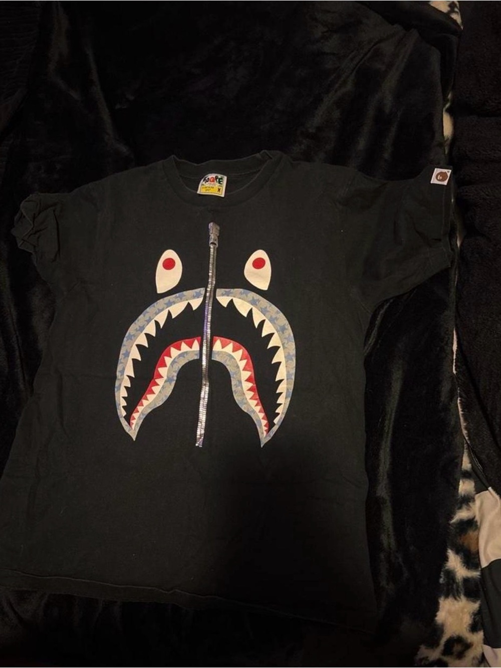 Bape Black Shark Zip Tee with Red & Cream Eye Details